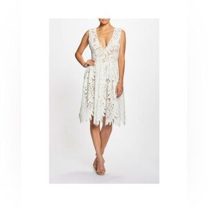 DRESS THE POPULATION Dress Size XL Rita Ivory Cream Knee Length Eyelet Lace